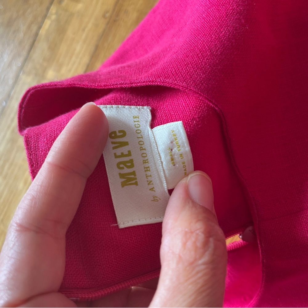 The Keiko Mini Dress by Maeve Anthropologie Small S fuchsia hot pink linen - Picture 3 of 6